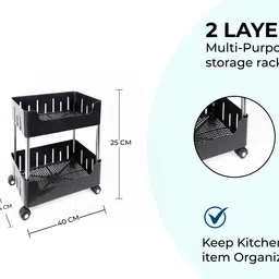 dm plus Multi-Purpose Plastic Storage Organizer 2-Tier Rack with Wheel Bathroom & Office Plastic Kitchen Trolley image 5
