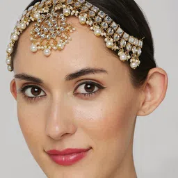 OOMPH Gold-Plated Kundan-Stone Studded & Beaded Matha Patti-picture-15