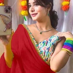 kavu Applique Bollywood Georgette Saree image 4