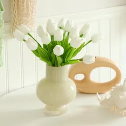 aliza Artificial Tulip Flower Bouquet for Living Room Decor/ Bedroom. office White Tulips Artificial Flower-picture-40