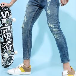 KETCH Men Blue Tapered Fit Mildly Distressed Heavy Fade Stretchable Jeans-picture-35