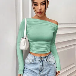 kotty Casual Dolman Sleeve Solid Women Green Top image 1