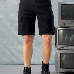 the indian garage co. Solid Men Black Denim Shorts-picture-19