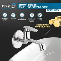 prestige Waterfall Bib Cock Pack Of 1 Finish Chrome platet Tap Made Of Brass Faucet Bib Cock Bathroom Tap Bib Tap Faucet image 2