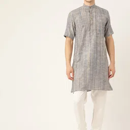 RAJUBHAI HARGOVINDAS Men Blue Cotton Handloom Kurta-picture-23