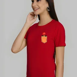 szn Women Printed Round Neck Polyester Red T-Shirt-picture-11