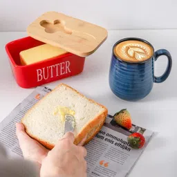mforall Ceramic Butter Dish with Lid - Covered Holder with Knife for Countertop Butter Dish Serving Set image 2