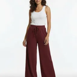 kanna fabric Women Loose Fit Maroon Wool Trousers-picture-21