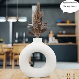 samikshadecor White Vase 6 inch Ceramic Vase-picture-36