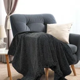 sashaa world Black 100% Polyester 71x51 Soft Chenille Throw-picture-12
