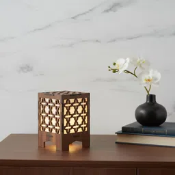 real wood art Royal Lattice Series Medium Wooden Table Lamp For Home Decor -11 cmX11 cmX 15cm Table Lamp-picture-11