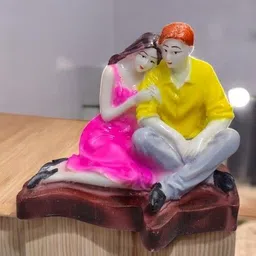 quick kart india Romantic Couple Figurine, Decorative Ceramic Sculpture, Pink and Yellow Decorative Showpiece - 9 cm-picture-36