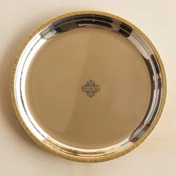 indianartvilla Steel Copper Serving Plate with Copper Beeding, 7.5" inch, Tableware Dinner Plate image 1