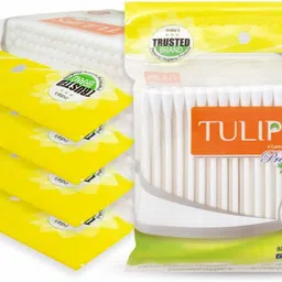 tulips Premium Cotton Ear Buds/Swabs (Pack of 5) with white PAPER Sticks 80/160 Tips-picture-14