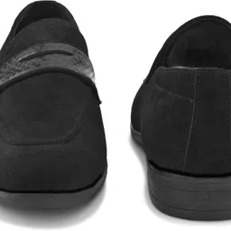 house of pataudi Men black solid velvet slip on moccasins casual loafers shoes Loafers For Men image 5