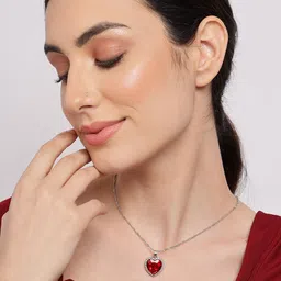 SOHI Silver-Plated Stone-Studded Heart Shaped Designer Pendant Chain image 4