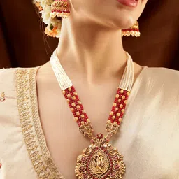 Rubans Gold-Plated Stone Studded & Beaded Temple Jewellery Set image 1