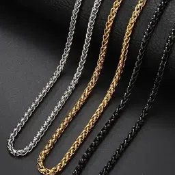 MEENAZ Men Set Of 3 Silver-Plated Chain image 1
