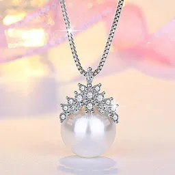 Jewels Galaxy Silver-Plated AD & Pearl-Studded Pendant With Chain-picture-13