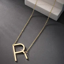 Peora Gold-Plated Alphabet R Personalized Name Pendant with Chain-picture-20