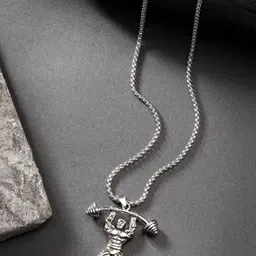 NVR Men Silver-Plated Stainless Steel Contemporary Pendant with Chain-picture-22
