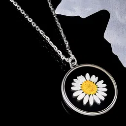 Saizen Silver-Plated White & Yellow Sunflower Pendant With Chain image 2
