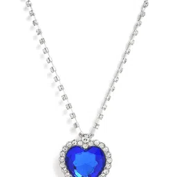 SOHI Women Blue Silver-Plated Designer Heart Shaped Pendant Chain image 4