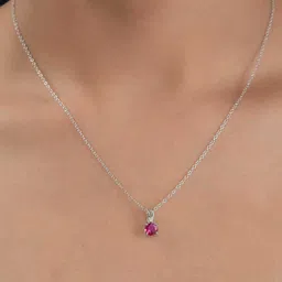 Ornate Jewels 925 Silver Rhodium-Plated Ruby Solitaire Studded Pendant & Chain image 4