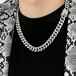 MEENAZ Men Silver-Plated CZ Studded Necklace Chain image 5