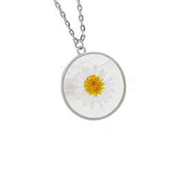 Saizen Silver-Plated White & Yellow Sunflower Pendant With Chain image 5