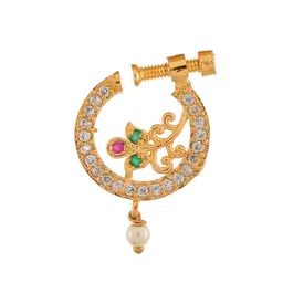 Silvermerc Designs Gold-Plated White CZ-Studded Meenakari Nose Ring-picture-27