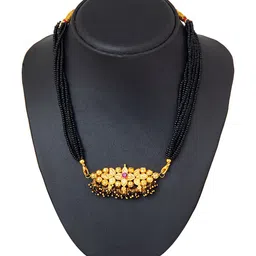Shining Jewel - By Shivansh Gold-Plated & Black Brass Necklace-image-29