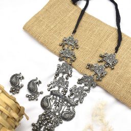 TEEJH Oxidised Necklace With Earrings-picture-41