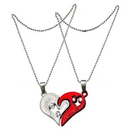 MEENAZ Unisex Set Of 2 Silver-Plated American Diamond-Studded Couples Magnetic Pendants-picture-36