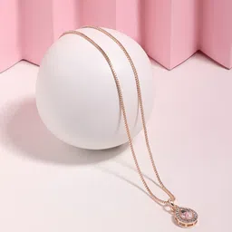 AMI Rose Gold-Plated Stone-Studded Oval Shaped-Charm Pendant With Chain-image-45