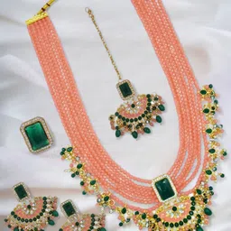 Anouk Gold-Plated Bridal Necklace With Earring Maang Tikka & Ring Set-picture-31