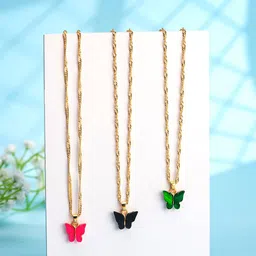 Yellow Chimes Set Of 3 Butterfly Pendant With Chain-picture-35