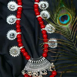 Crunchy Fashion Women Oxidized German Silver Red Pearls Necklace-picture-40