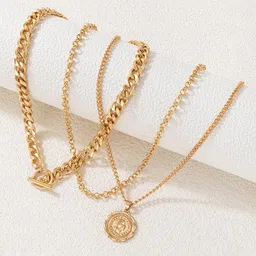 Jewels Galaxy Set Of 3 Brass Gold-Plated Necklace-picture-14