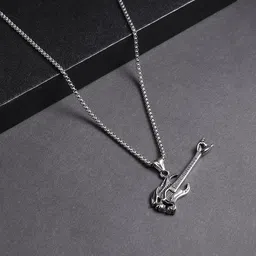 French Accent Silver-Plated Guitar-Shaped Pendant With Chain-picture-16