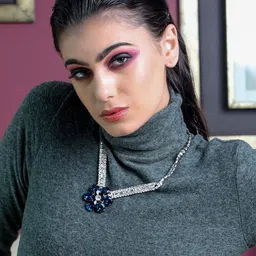 ODETTE Silver-Toned & Blue Studded Necklace-image-77