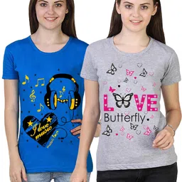veeraa clothing Pack of 2 Women Printed Round Neck Cotton Blend Multicolor T-Shirt-picture-11