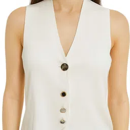 Casual Sleeveless Solid Women White Top-image-15