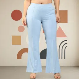 hocc Women Loose Fit Light Blue Lycra Blend Trousers image 1