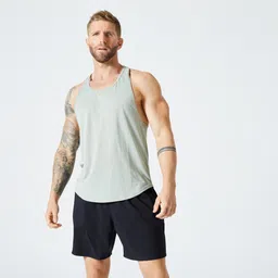 domyos Men Gym Vest Stringer Tank Top - Light Khaki-picture-16