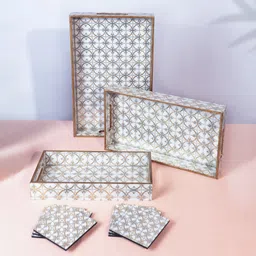 amimashop Wooden serving tray with Coasters |Wooden tray for kitchen|Tray Set decoration Tray-picture-16
