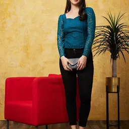 globus Casual Regular Sleeves Self Design Women Blue Top image 5