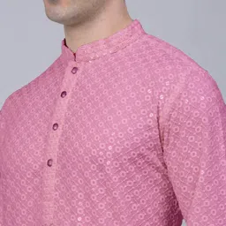 romj Men Chikan Embroidery Viscose Rayon A-line Kurta image 4