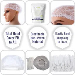 c-cure Disposable Nonwoven Bouffant Cap Hairnet cap Use Home,Salon,Healthcare & Food Service300pcs Chef Hat image 3