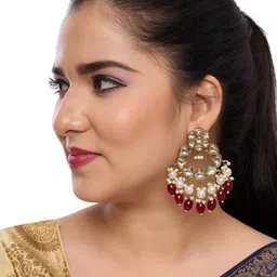 Rhymee Gold Plated Kundan Studded & Beaded Contemporary Chandbalis image 3